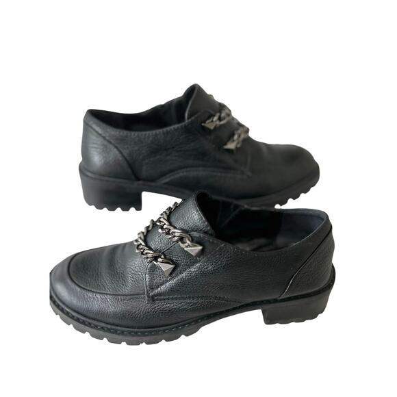 Chain Lug Chunky Loafers Women 7.5 Schutz Black Leather Sole Platform Shoes Edgy - Picture 2 of 10